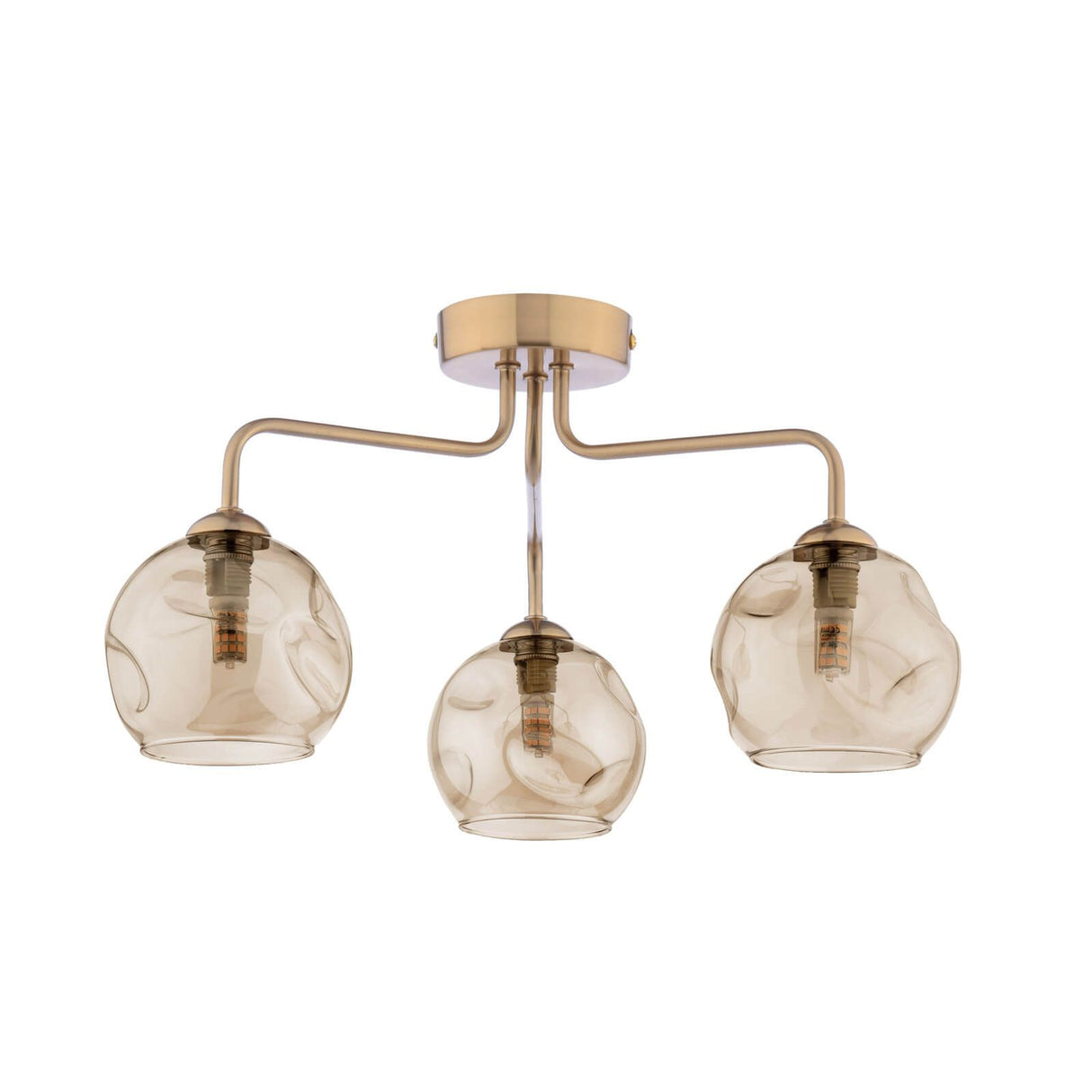 Feya 3 Light Semi-Flush Antique Bronze With Organic Amber Glass