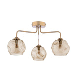 Feya 3 Light Semi-Flush Antique Bronze With Organic Amber Glass