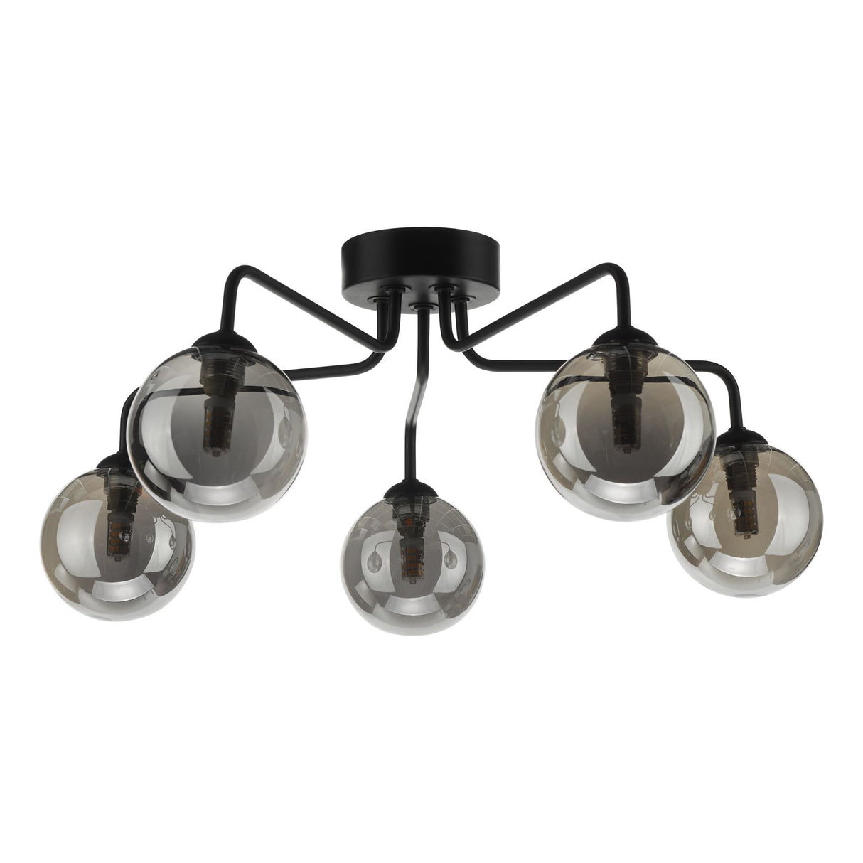 Feya 5 Light Semi Flush Matt Black With Smoked Glass