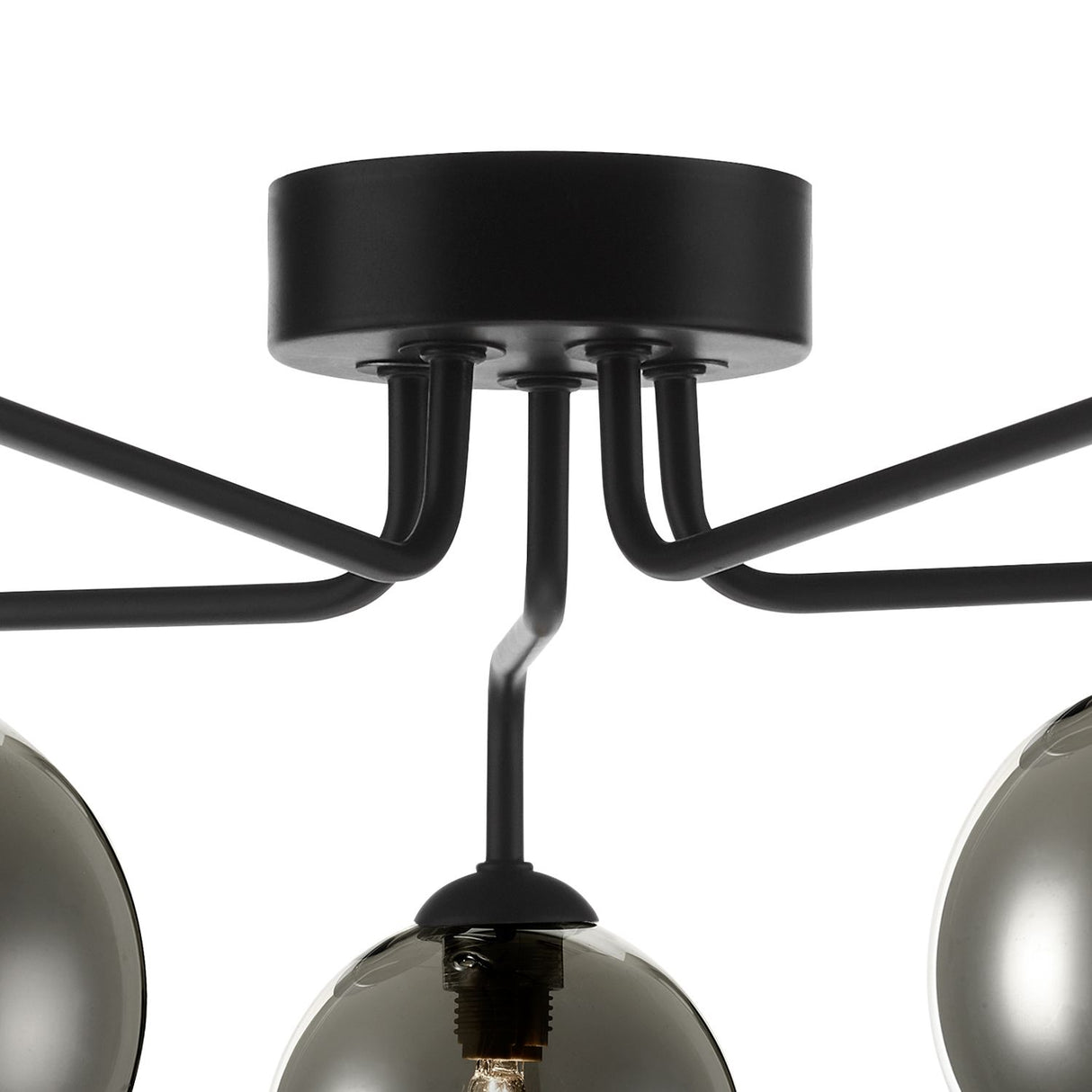 Feya 5 Light Semi Flush Matt Black With Smoked Glass