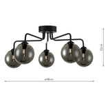 Feya 5 Light Semi Flush Matt Black With Smoked Glass