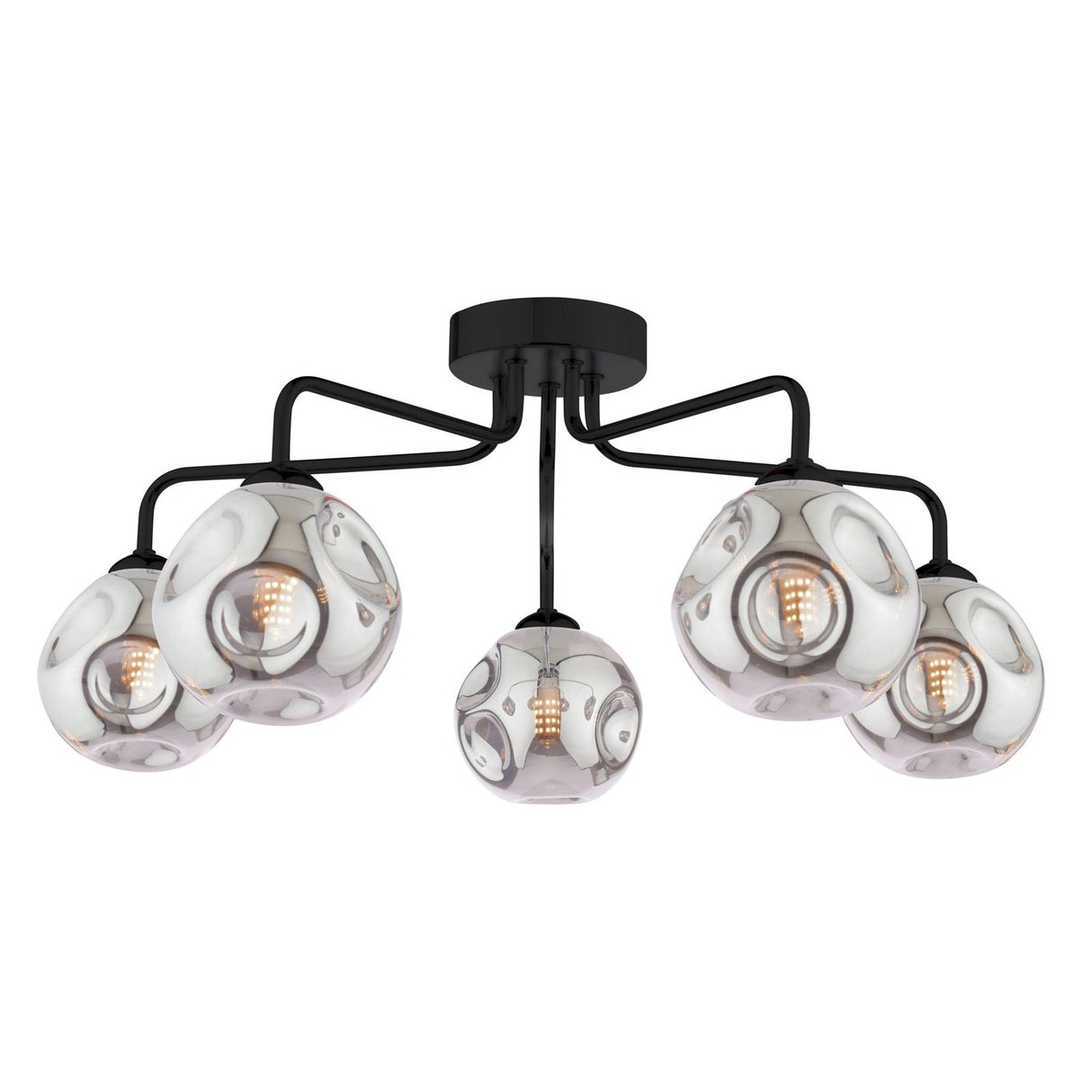 Feya 5 Light Semi Flush Matt Black With Closed Organic Smoked Glass