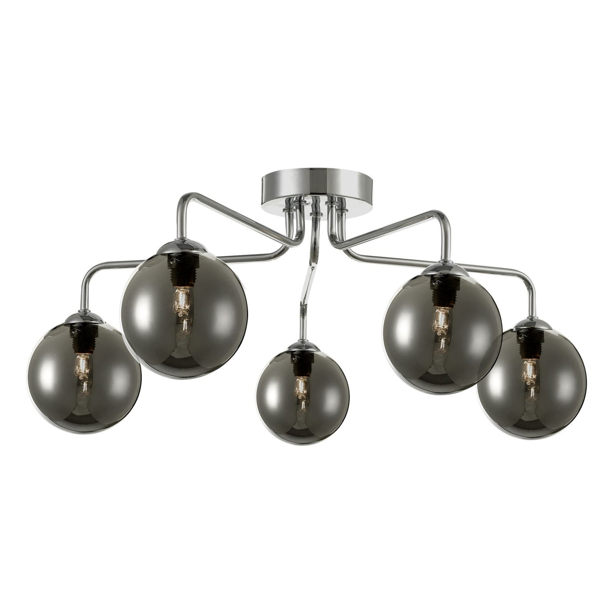 Feya 5 Light Semi Flush Polished Chrome With Smoked Glass