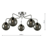Feya 5 Light Semi Flush Polished Chrome With Smoked Glass