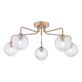 Feya 5 Light Semi-Flush Antique Bronze With Ribbed Glass