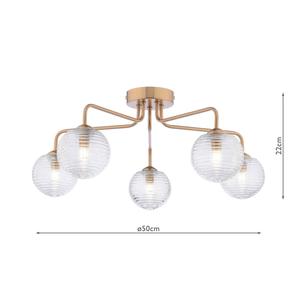 Feya 5 Light Semi-Flush Antique Bronze With Ribbed Glass
