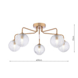 Feya 5 Light Semi-Flush Antique Bronze With Ribbed Glass