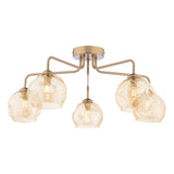 Feya 5 Light Semi-Flush Antique Bronze With Organic Amber Glass