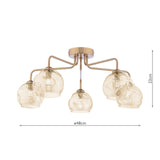 Feya 5 Light Semi-Flush Antique Bronze With Organic Amber Glass
