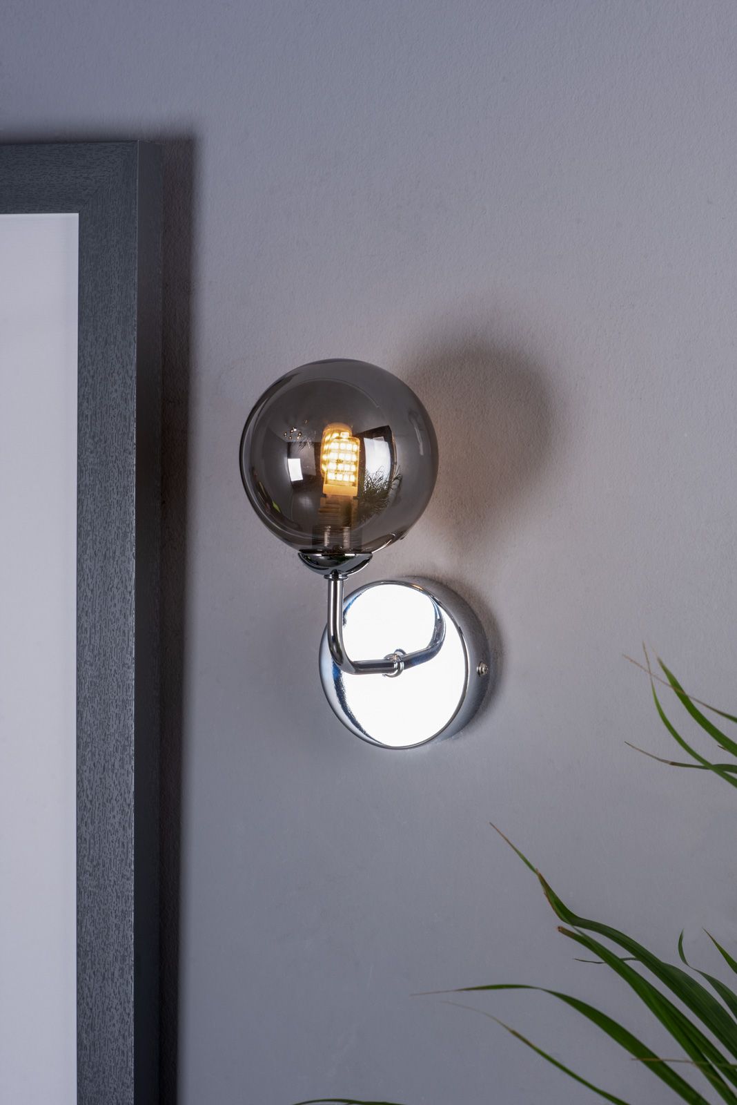 Feya Wall Light Polished Chrome With Smoked Glass