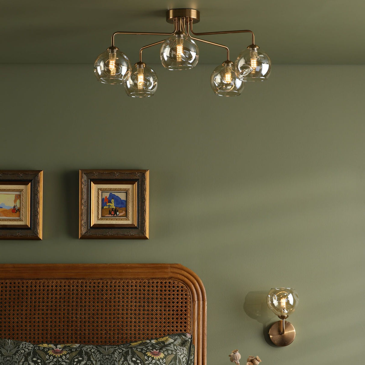 Feya Wall Light Antique Bronze With Organic Amber Glass