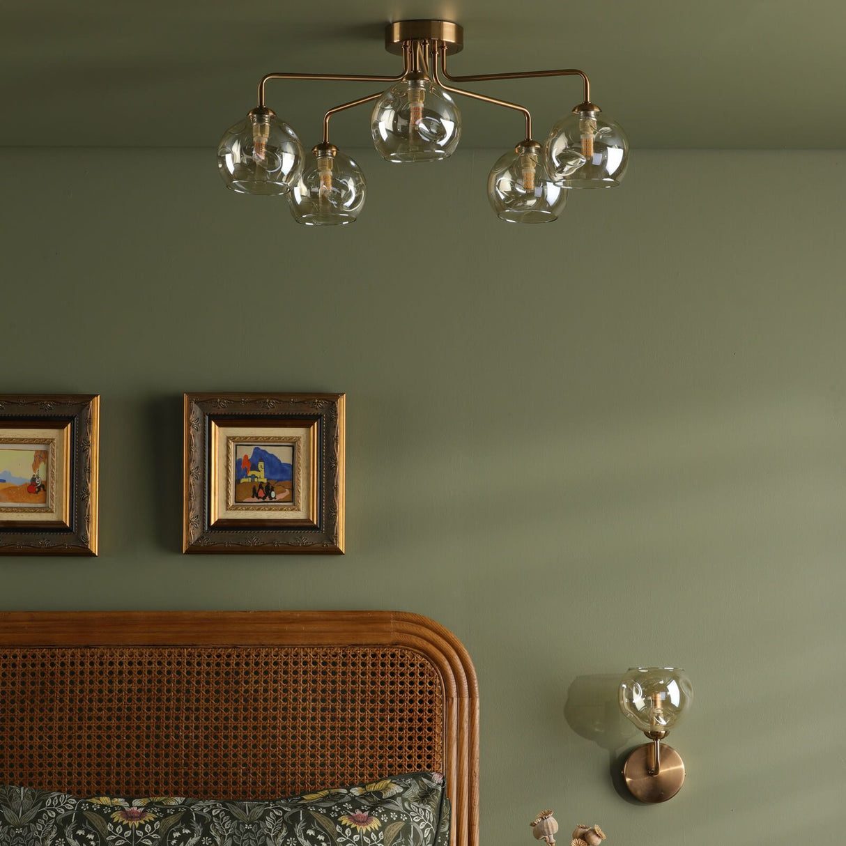 Feya Wall Light Antique Bronze With Organic Amber Glass
