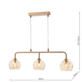 Feya 3 Light Bar Pendant Antique Bronze With Organic Amber Glass