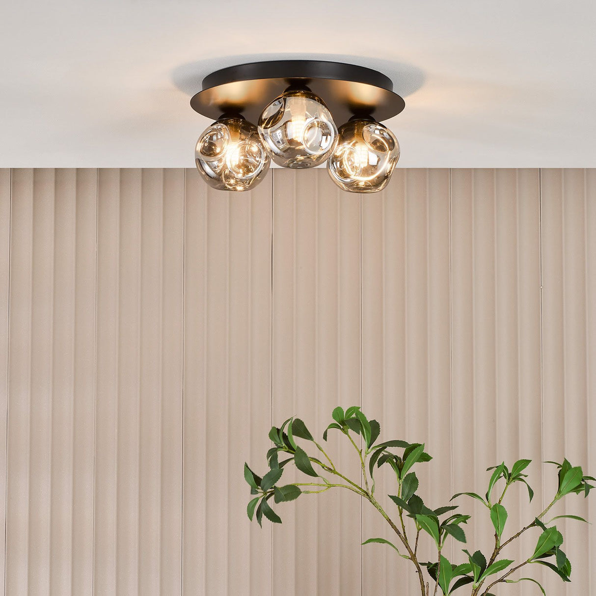 Foley 3 Light Flush Matt Black With Closed Organic Smoked Glass
