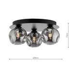 Foley 3 Light Flush Matt Black With Closed Organic Smoked Glass