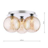 Foley 3 Light Flush Polished Chrome With Twisted Amber Glass