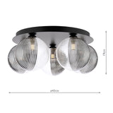 Foley 5 Light Flush Matt Black With Smoked/Clear Ribbed Glass
