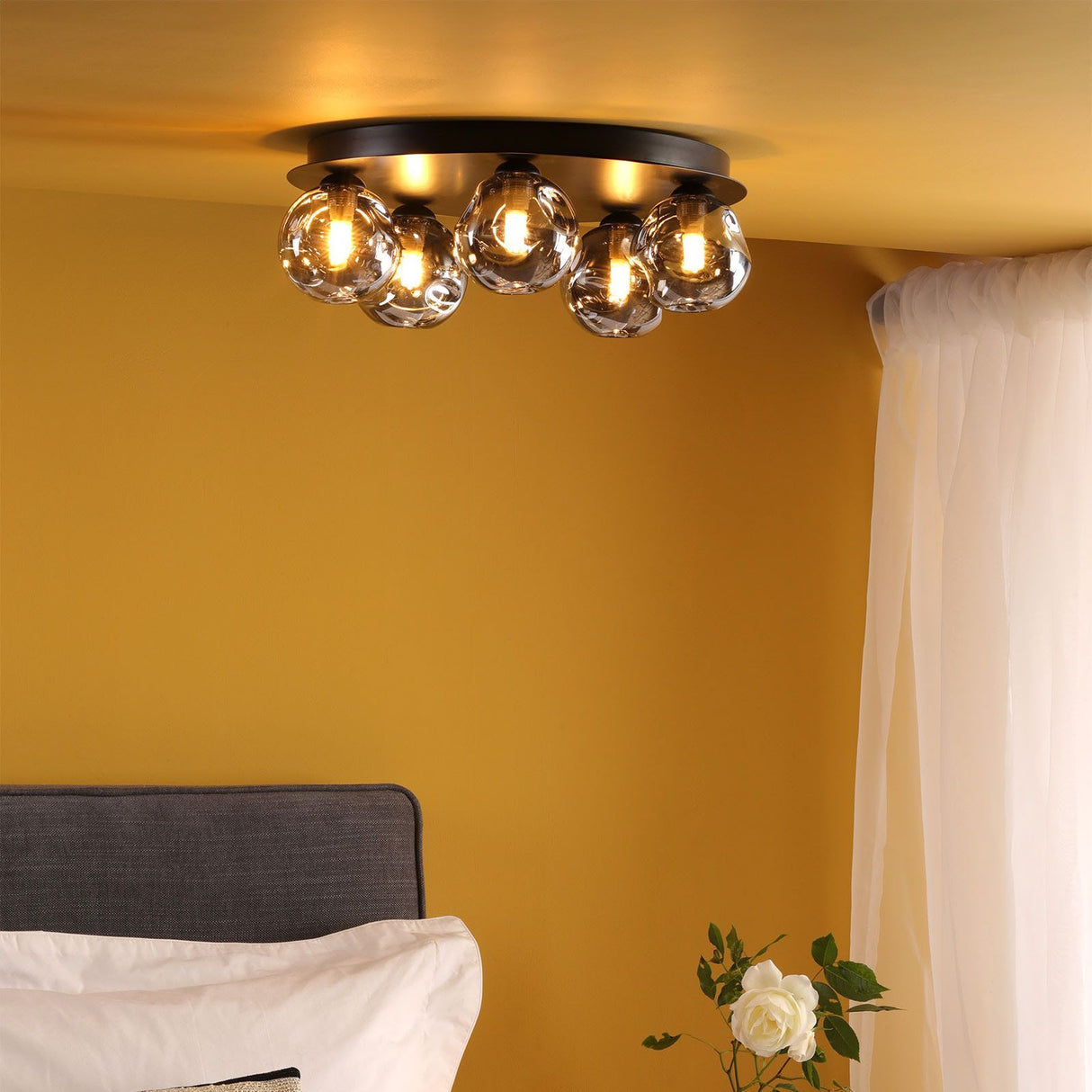 Foley 5 Light Flush Matt Black With Closed Organic Smoked Glass