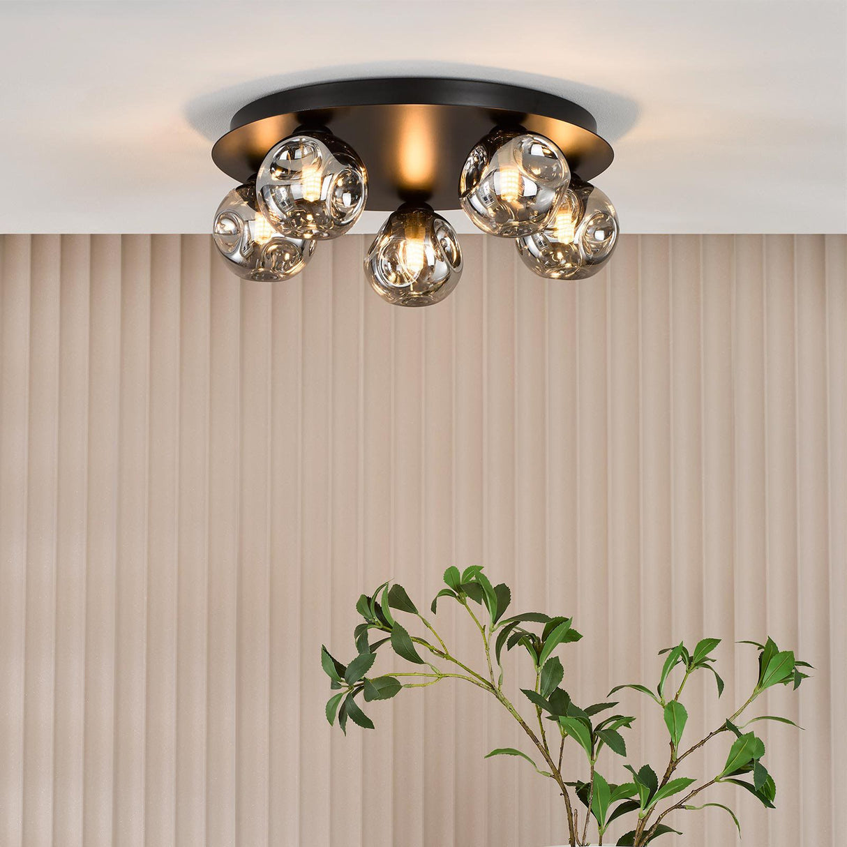 Foley 5 Light Flush Matt Black With Closed Organic Smoked Glass
