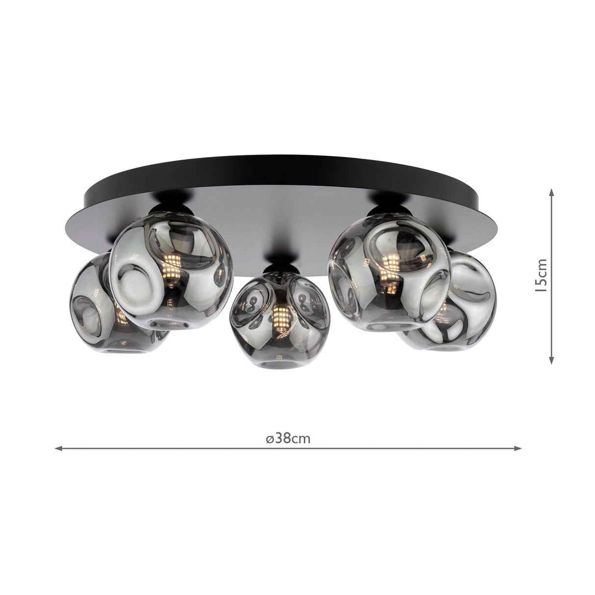 Foley 5 Light Flush Matt Black With Closed Organic Smoked Glass