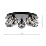 Foley 5 Light Flush Matt Black With Closed Organic Smoked Glass