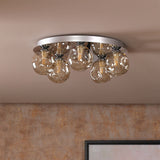 Foley 5 Light Flush Polished Chrome With Closed Organic Amber Glass