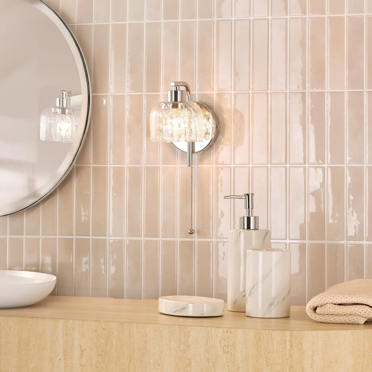 Forseti Bathroom Wall Light Polished Chrome and Glass IP44