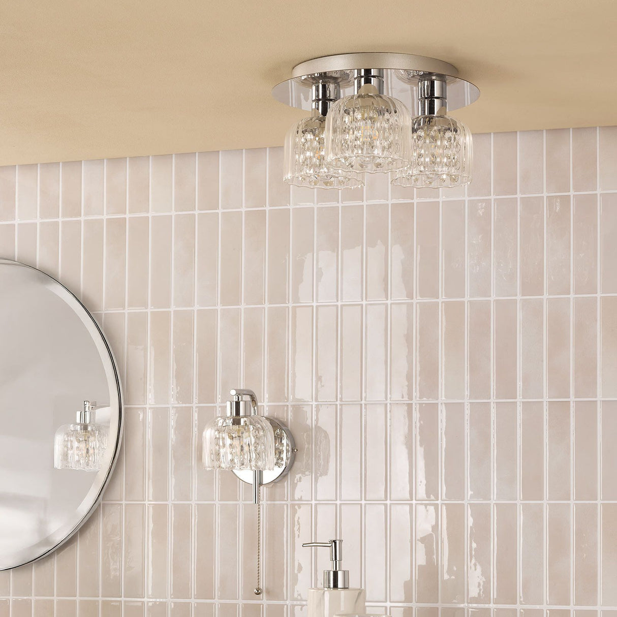 Forseti 3 Light Bathroom Flush Light Polished Chrome and Glass IP44