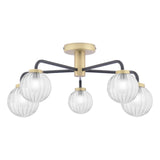 Gibbs 5 Light Semi-Flush Antique Brass & Glass