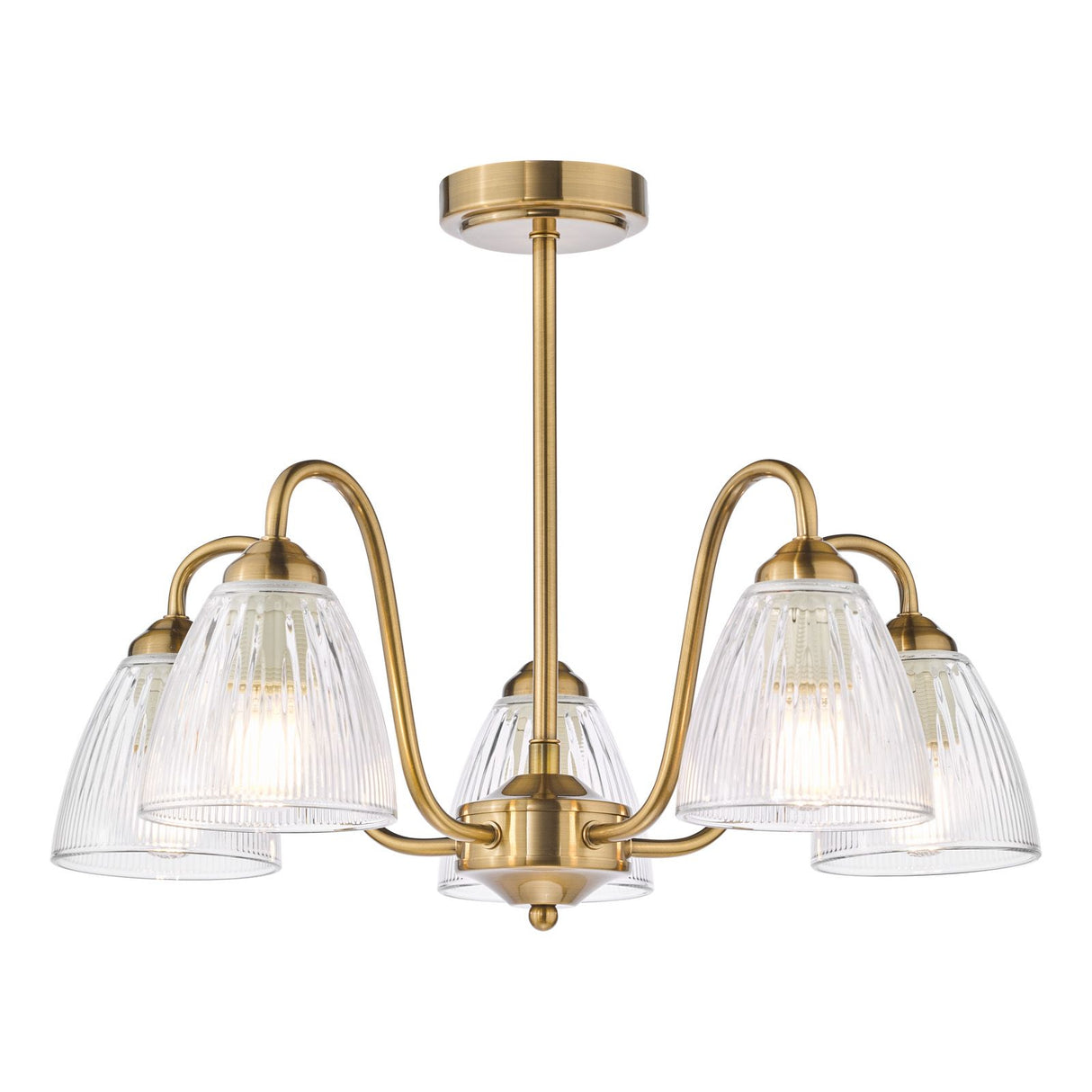 Glynis 5 Light Semi-Flush Antique Bronze and Ribbed Glass