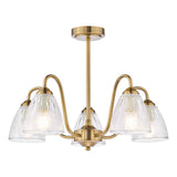 Glynis 5 Light Semi-Flush Antique Bronze and Ribbed Glass