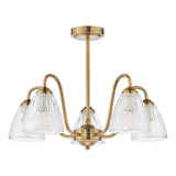 Glynis 5 Light Semi-Flush Antique Bronze and Ribbed Glass