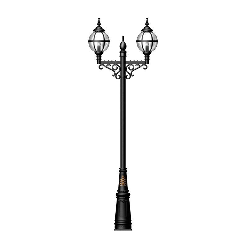 Victorian style globe lamp post double headed in cast iron 3.4m (H232)