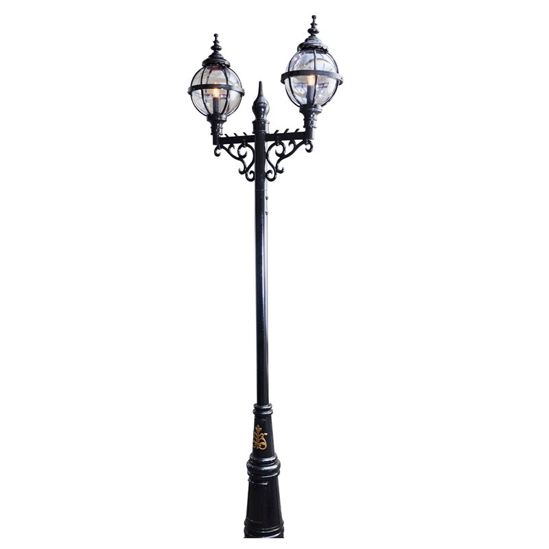 Victorian style globe lamp post double headed in cast iron 3.4m (H232)