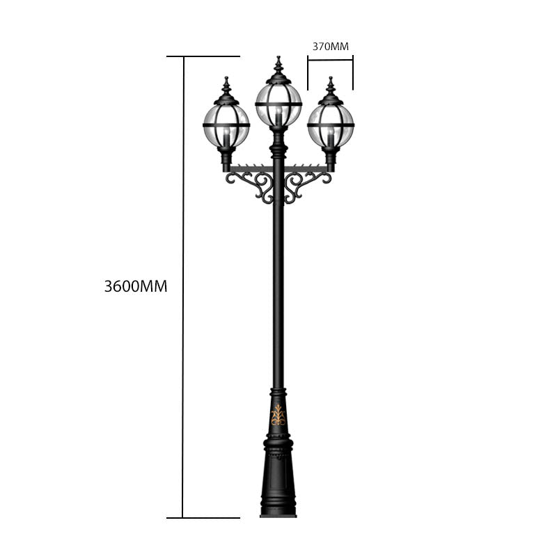 Victorian style globe lamp post triple headed in cast iron 3.6m (H233)