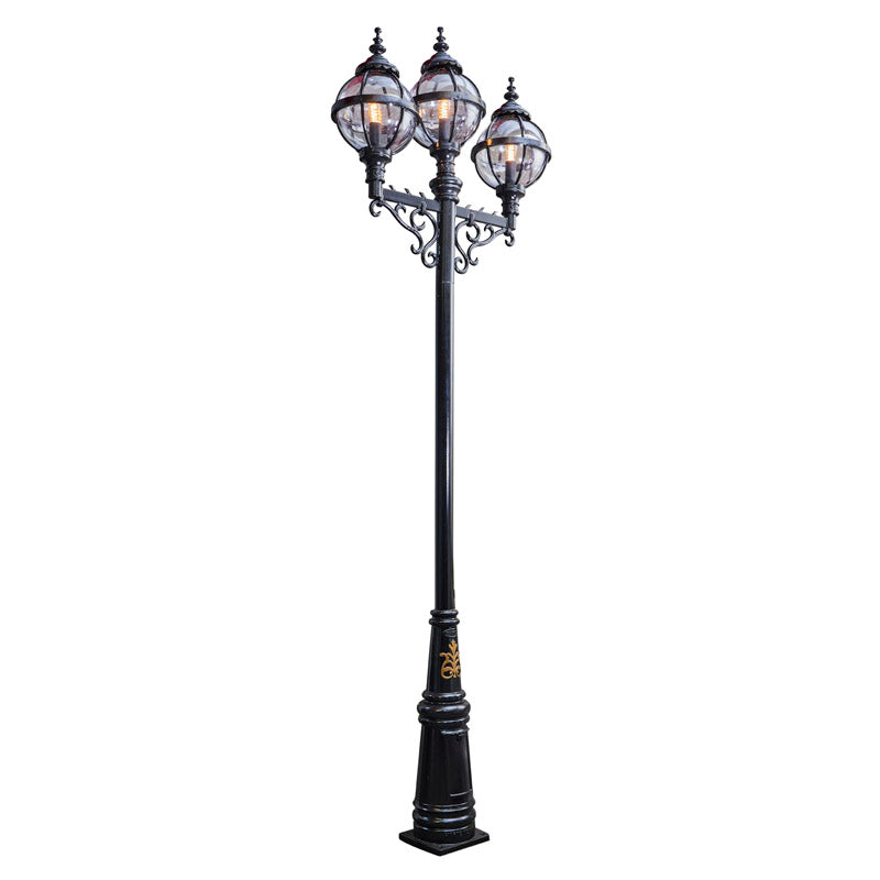 Victorian style globe lamp post triple headed in cast iron 3.6m (H233)