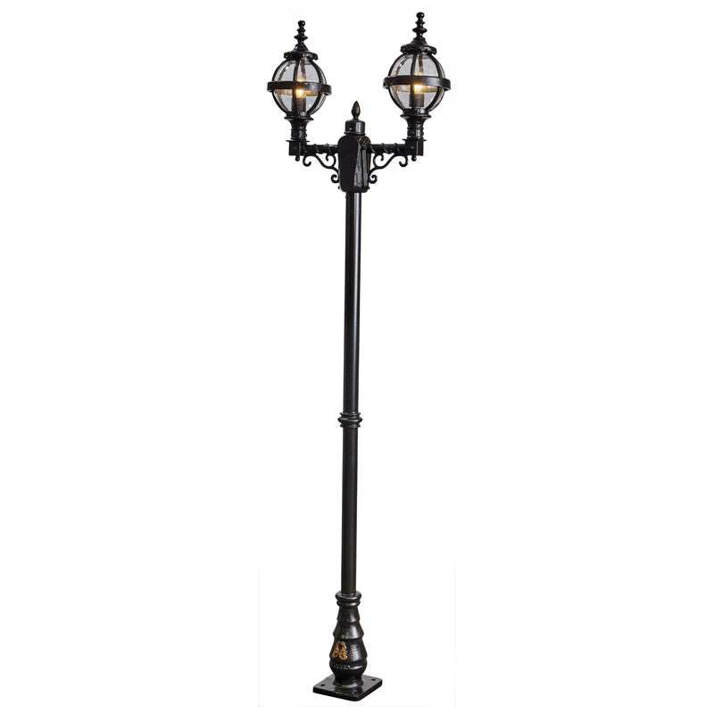 Victorian style globe lamp post double headed in cast iron 2.47m (H236)