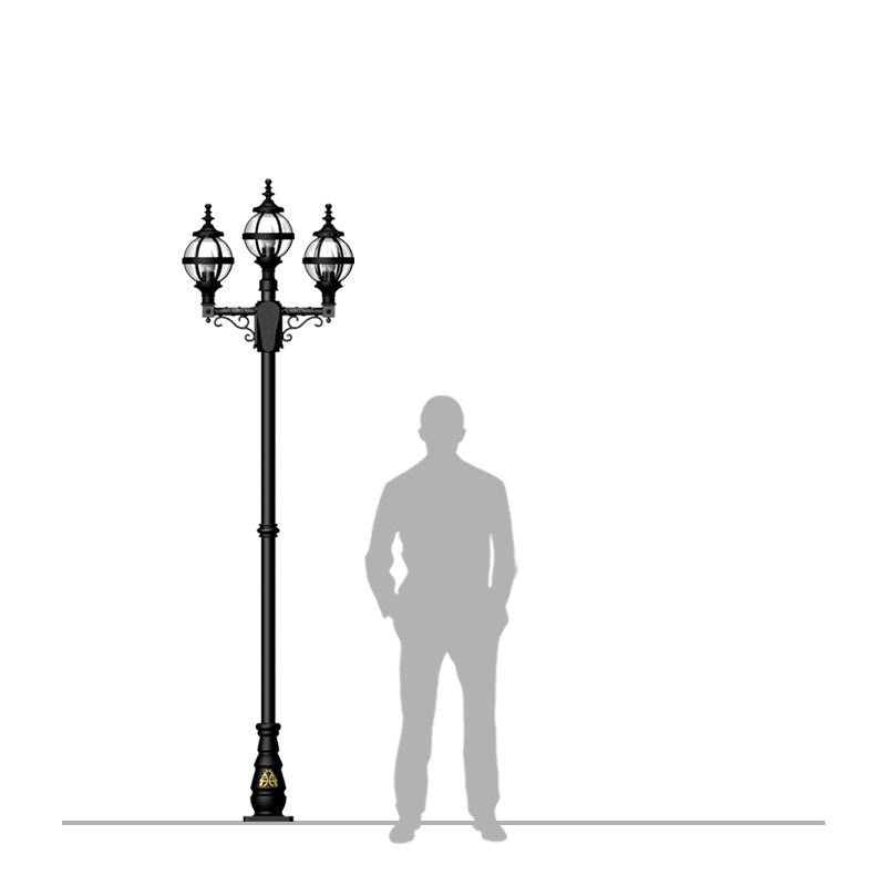 Victorian style globe lamp post triple headed in cast iron 2.6m (H237)