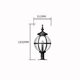 Victorian globe pier light for flat pier caps 1.03m (H250)