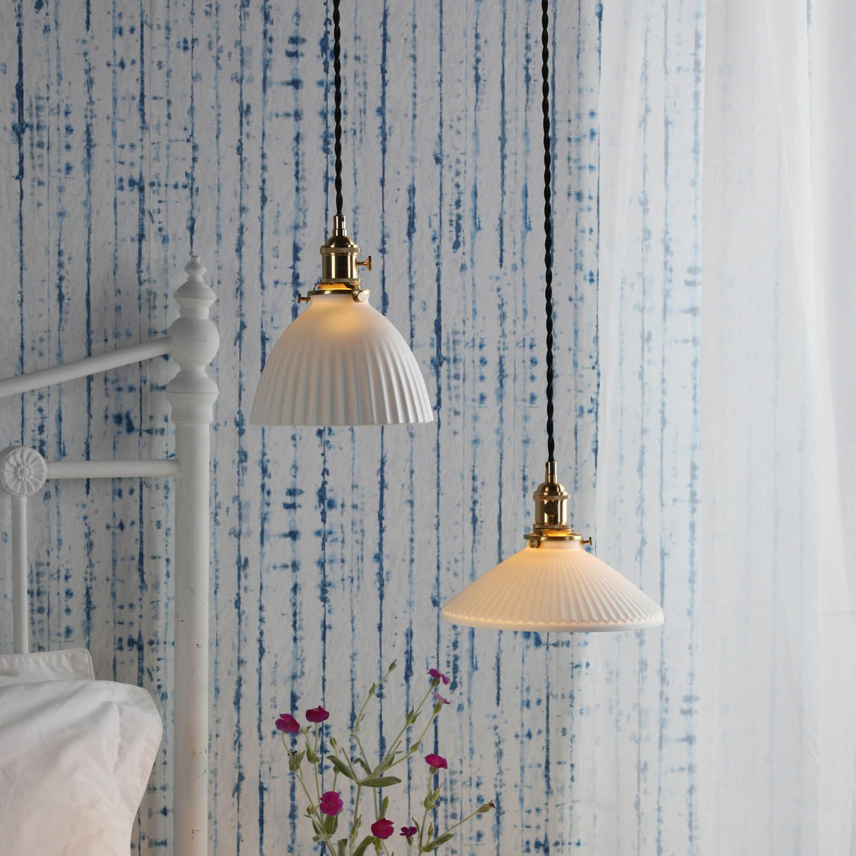 Hadano Pendant Natural Brass & Ceramic Shallow Shade