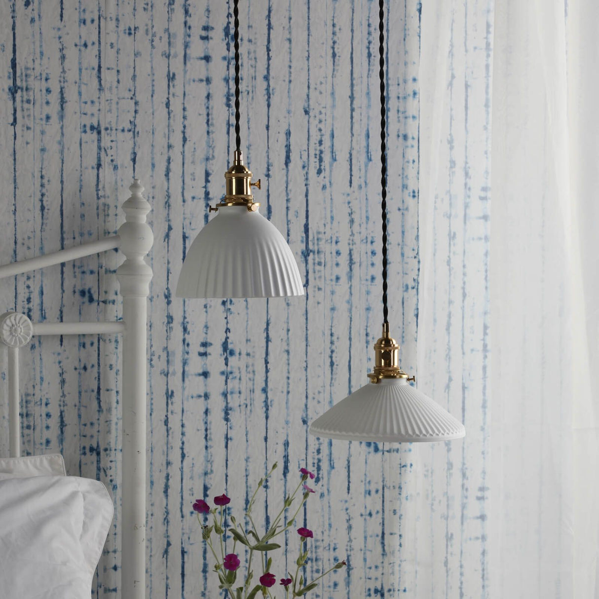 Hadano Pendant Natural Brass & Ceramic Shallow Shade