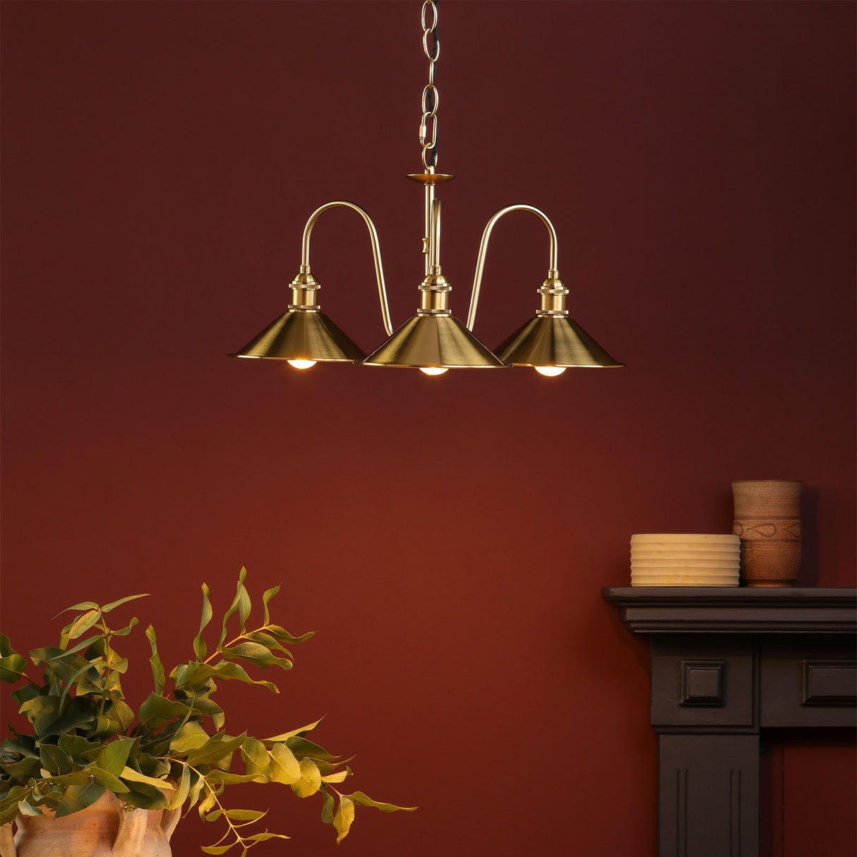 Hadano 3 Light Pendant Natural Brass and Aged Brass