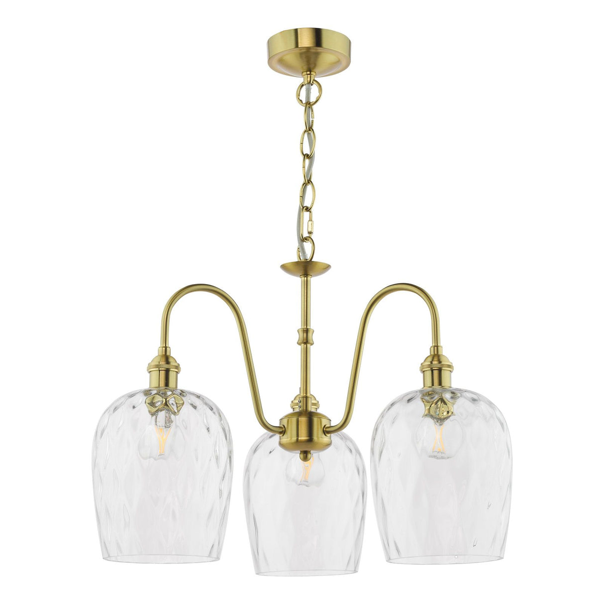 Hadano 3 Light Pendant Natural Brass and Glass