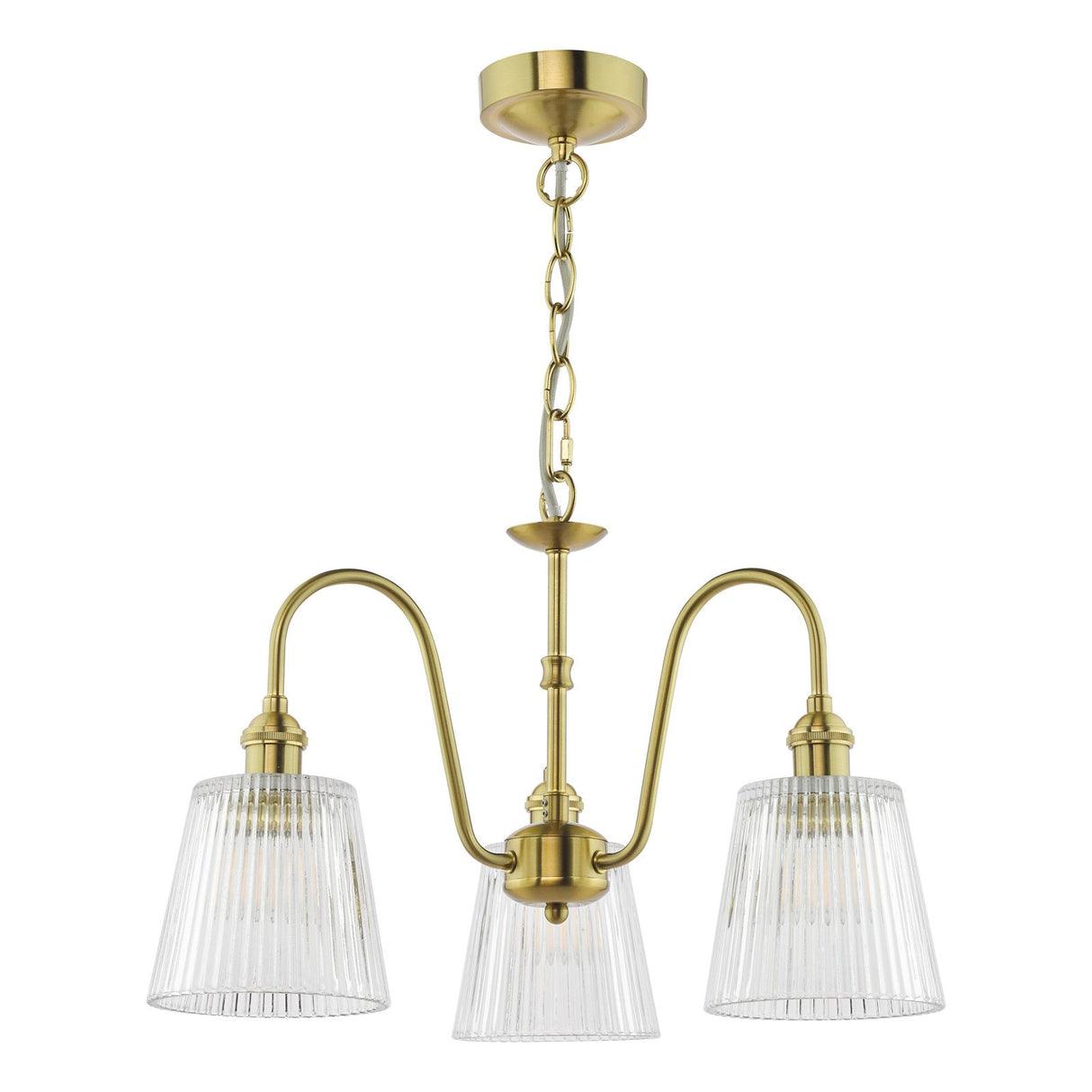 Hadano 3 Light Pendant Natural Brass and Ribbed Glass