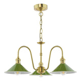 Hadano 3 Light Pendant Natural Brass and Matt Green
