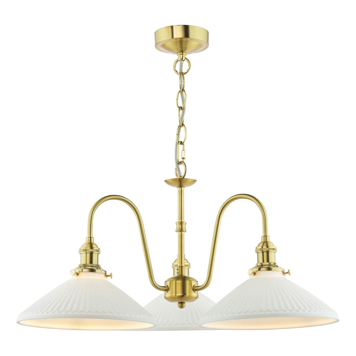 Hadano 3 Light Pendant Natural Brass and White