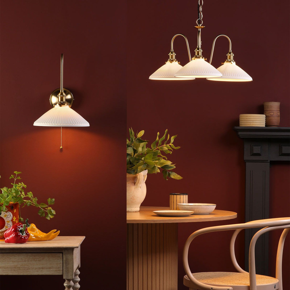 Hadano 3 Light Pendant Natural Brass and White