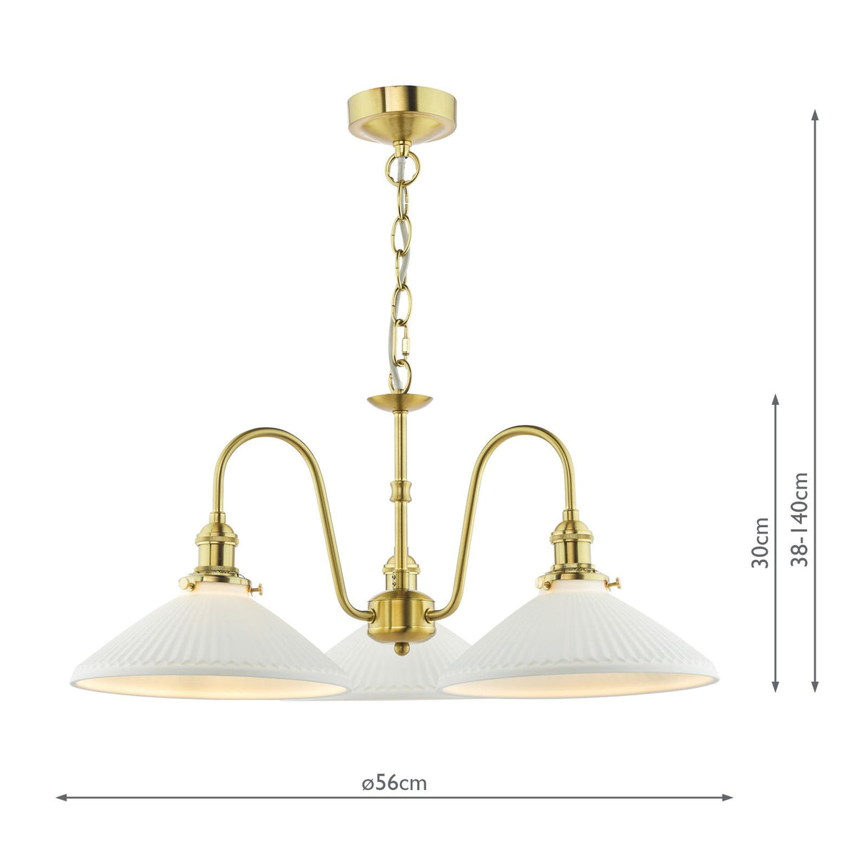 Hadano 3 Light Pendant Natural Brass and White