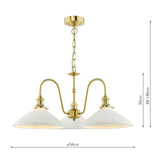 Hadano 3 Light Pendant Natural Brass and White