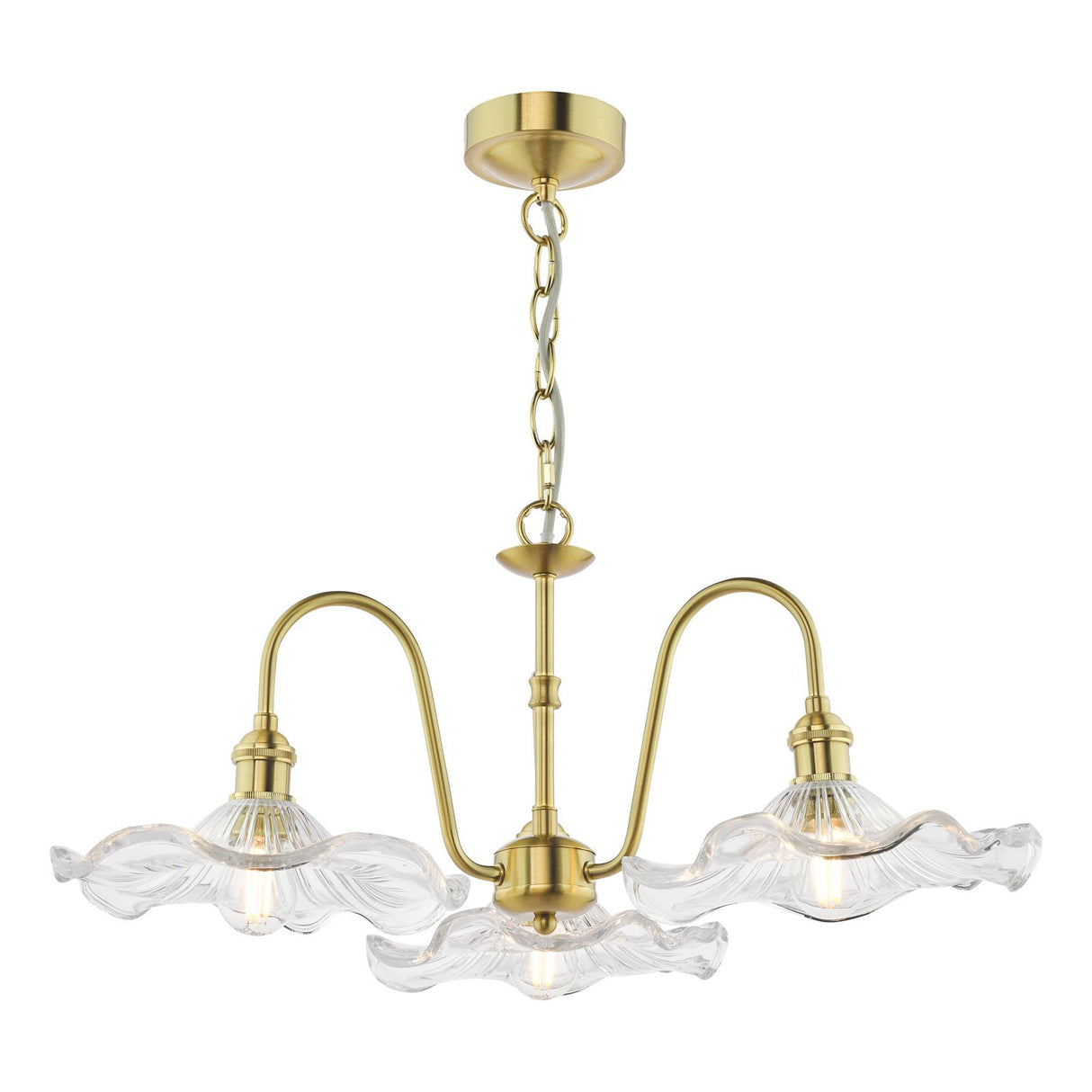 Hadano 3 Light Pendant Natural Brass and Glass